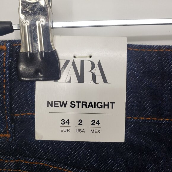 Zara New Straight Leg Jeans 2 High Rise Waist Dark Wash Denim Blue - Picture 8 of 10